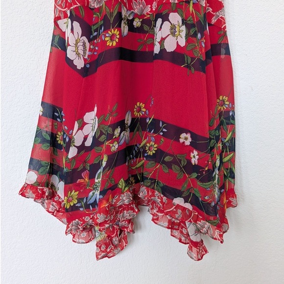 One September Anthropologie Red Floral Ruffle Maxi Dress Petite Small SP - Picture 7 of 9